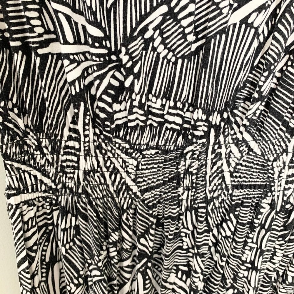 Cable & Gauge Maxi Dress Women Size S‎ Black White Abstract Faux Wrap Smocked - Picture 6 of 11